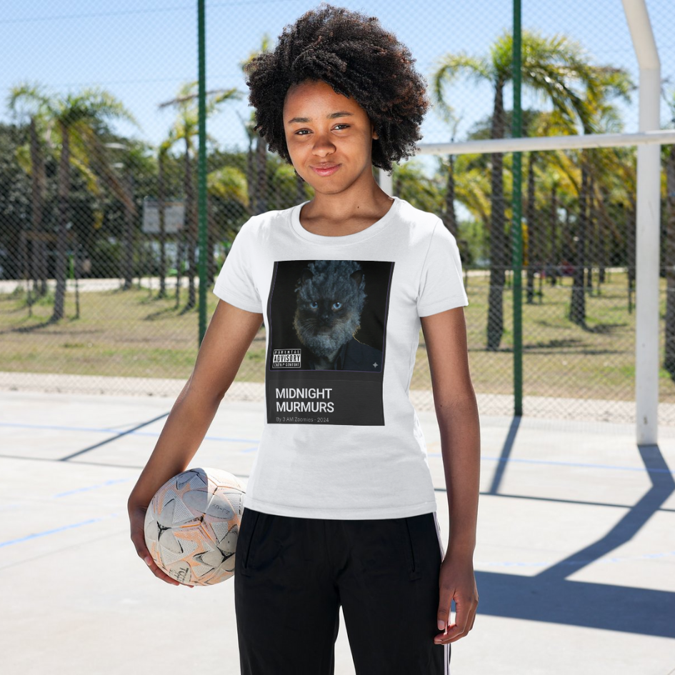 Black t-shirt with the 3AMΣ album art on the front, modeled by a woman with natural hair.